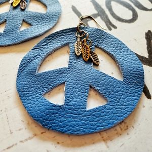 handmade wild gypsy statement peace earrings recycled leather